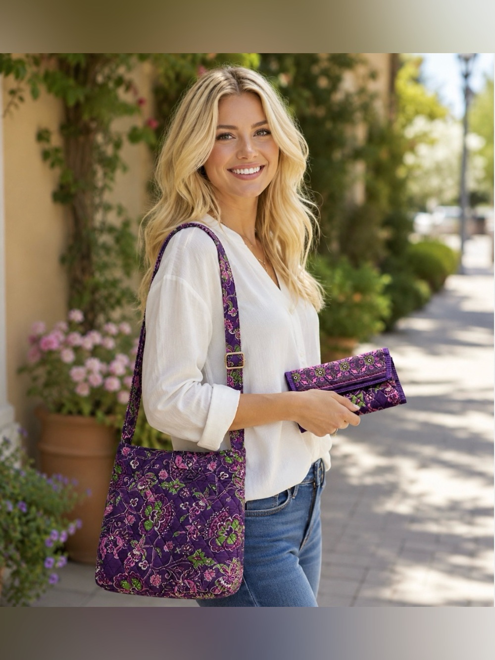 Tanya Lee Designs Purple Crossbody Tote & Matching Wallet SET